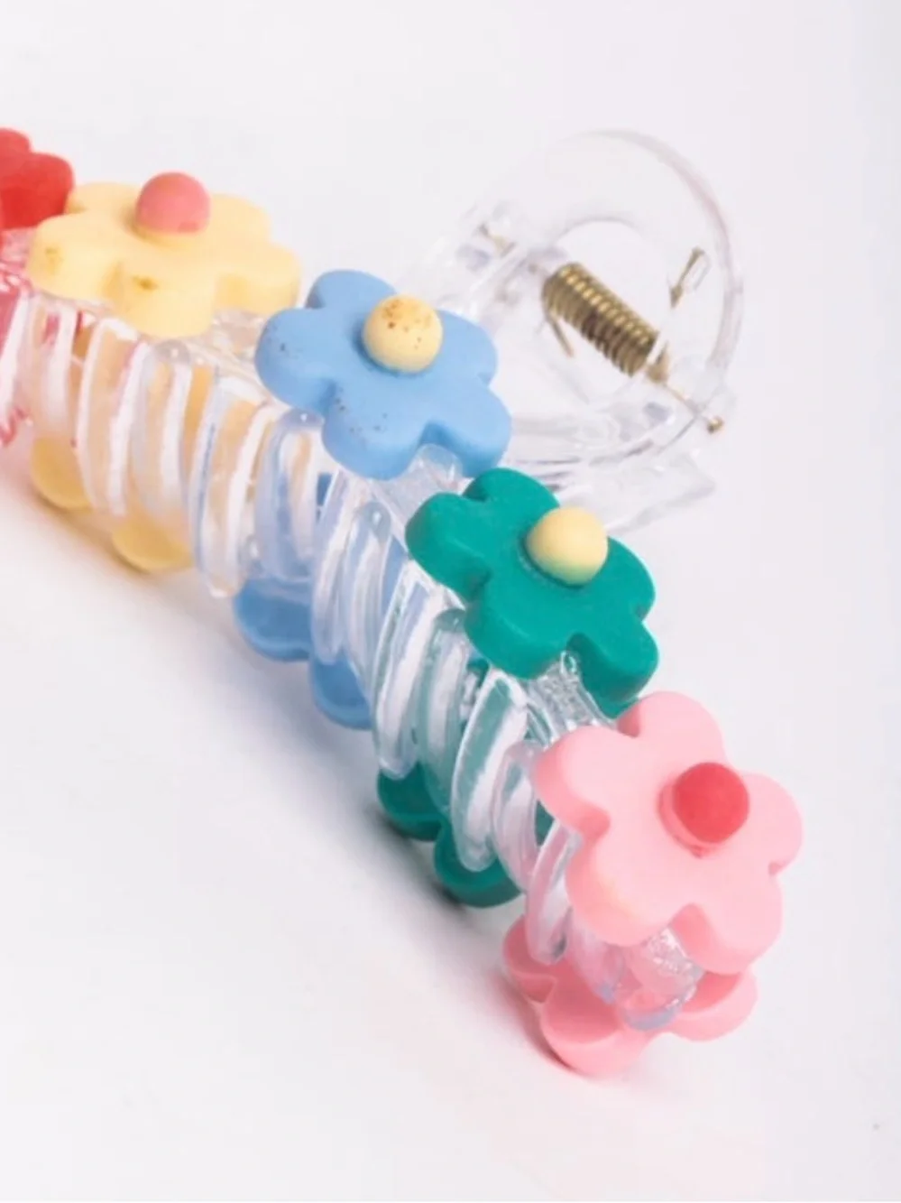 Colorful Flower Clear Claw Clip Hair Kids, Pink, Blue, Green, Yellow.